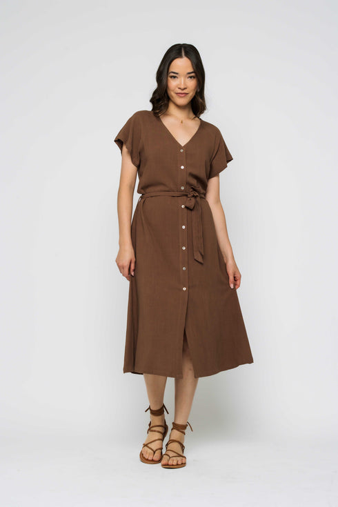 Melanie-Button Front Midi Dress